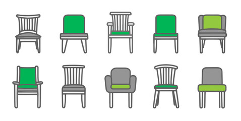 Different Chairs set. Outline chair icons. Simple plan seat collection for design interior and architectural project