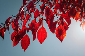 red autumn leaves against blue sky