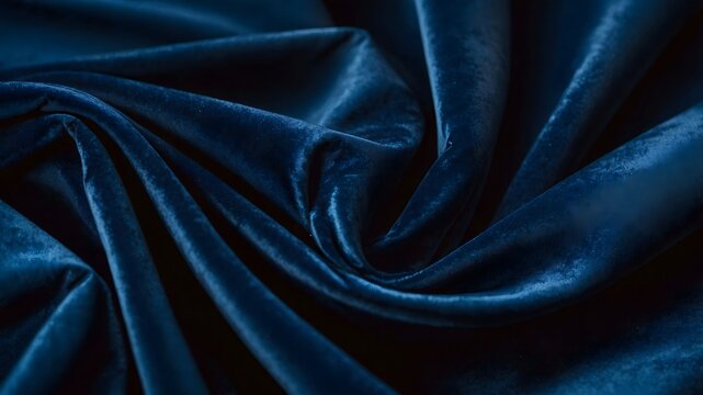 Dark Blue Velvet Fabric Folds with Luxurious Texture and Soft Light
