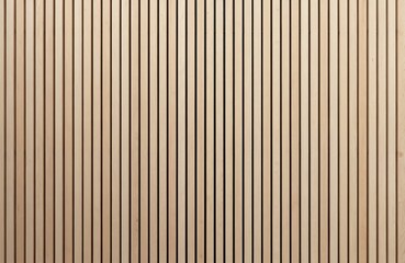 Fototapeta premium Light wood slats form vertical repeating pattern on surface, creating natural, seamless background design. Organic material showcases simple, modern aesthetic with clean lines and subtle shadows.