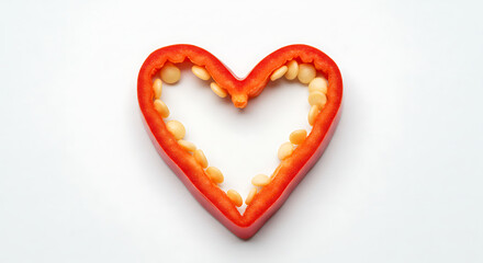 Fototapeta premium Red pepper heart with seeds, healthy food symbol