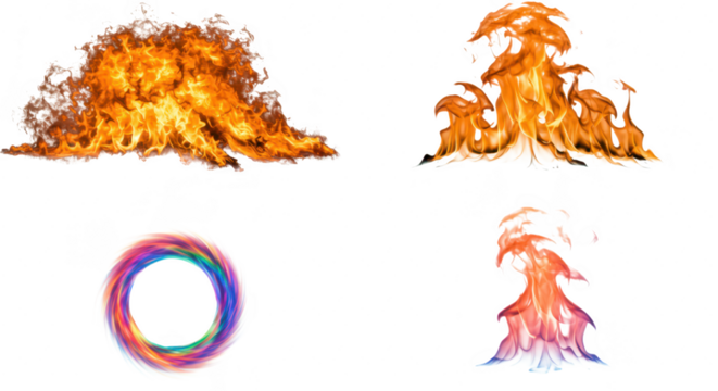 Photo of a fiery collection isolated on transparent background displays the raw power and mesmerizing beauty of flames in different shapes and colors