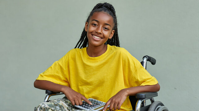 STEM Girl in Wheelchair on Green Background for School Campaigns