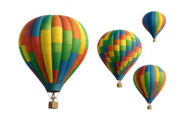 Four colorful hot air balloons flying with transparent background
