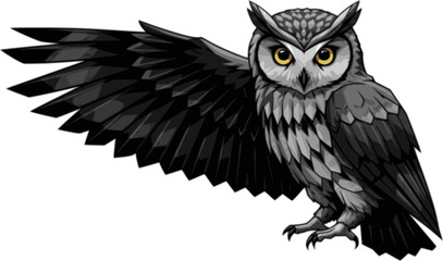 Fototapeta premium Geometric Owl Illustration: A striking geometric owl illustration, rendered in bold black and white.