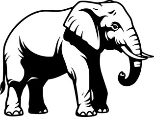 Obraz premium Elephant Silhouette Icon: A striking minimalist black and white illustration of an elephant, perfect for design elements.