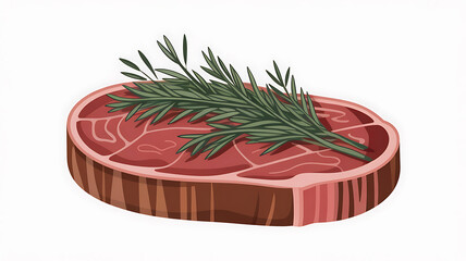 Raw steak with visible marbling and fresh rosemary sprig, showcasing rich color and texture.