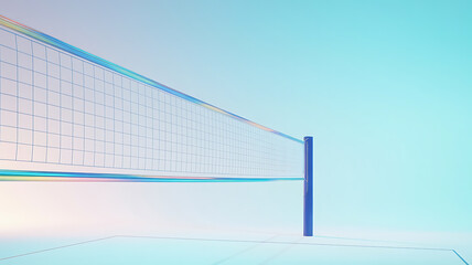 Volleyball net stretches across, suspended in a bright, airy, and minimalistic outdoor setting.