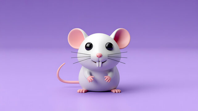 Cute, stylized mouse with pink ears and nose, set against a soft purple backdrop.