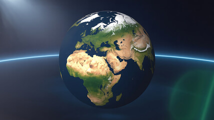 Earth, a globe, seen from space.