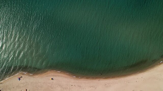 Enez Beach in Gulf of Saros (Saros Bay). Aerial view of sea. Tropical landscape with clear turquoise water.