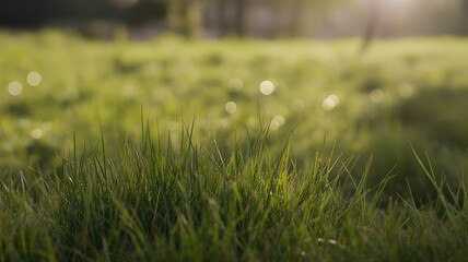 Close-up of vibrant green grass in sunlight.
