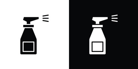 Spray bottle icon collection. Black and white filled vector illustration.
