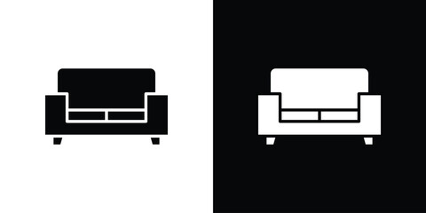 Sofa icon collection. Black and white filled vector illustration.