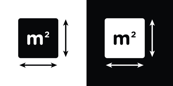 Square Meter icon collection. Black and white filled vector illustration.