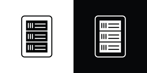 Server rack icon collection. Black and white filled vector illustration.