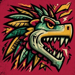 Angry feathered dinosaur head