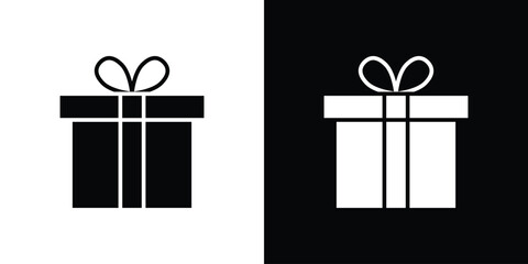 Present gift box icon collection. Black and white filled vector illustration.