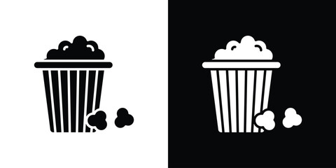 Popcorn icon collection. Black and white filled vector illustration.
