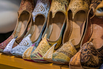 Colorful traditional Turkish shoes for sale at Grand Bazaar, Istanbul, Turkey