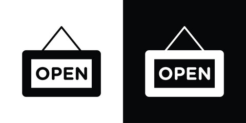 Open sign icon collection. Black and white filled vector illustration.