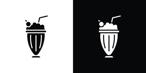 Milk shake icon collection. Black and white filled vector illustration.