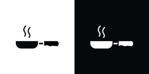 Frying pan icon collection. Black and white filled vector illustration.