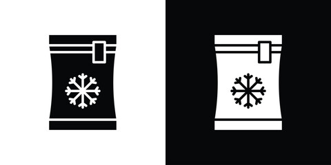 Frozen food bag icon collection. Black and white filled vector illustration.