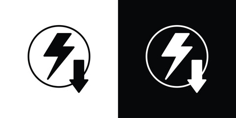 Energy reduction icon collection. Black and white filled vector illustration.