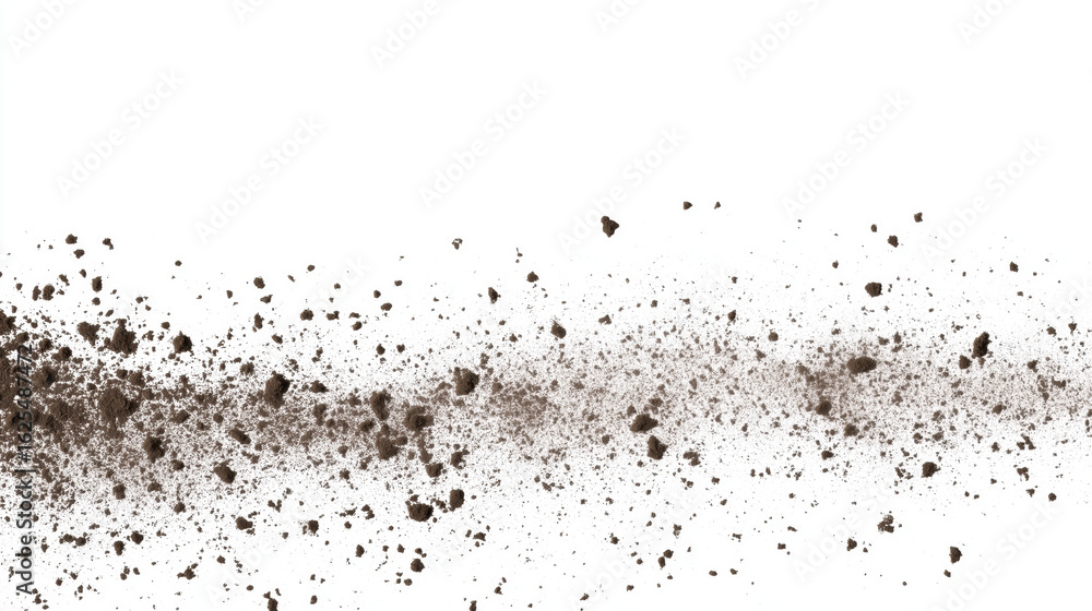 Aufkleber brown dust particles scattering across a white background creating a dynamic visual effect