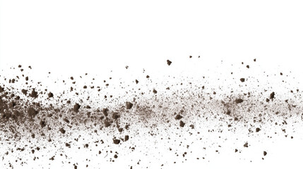 Brown dust particles scattering across a white background creating a dynamic visual effect