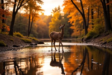 Deer at Reflecting Stream	
