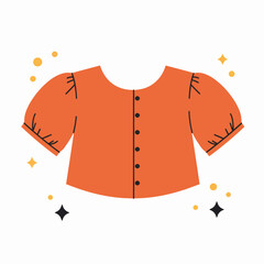 Orange puff sleeve blouse with buttons and decorative elements  