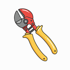 Garden pruning shears with yellow handles and red cutting head  