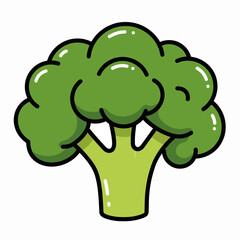 Cartoon broccoli illustration with vibrant green color on white background  