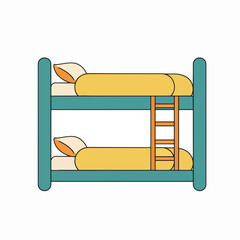 Bunk bed with yellow bedding and wooden ladder in simple design  