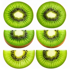 Fototapeta premium Close Up of Green Kiwi Fruit Slices on a White Background with Bright Lighting