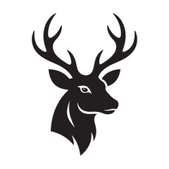 Naklejka premium Deer Head Icon with Antlers - Black Silhouette Vector Isolated on White Background