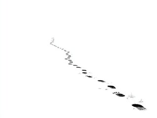 Footprints leading into distance on white