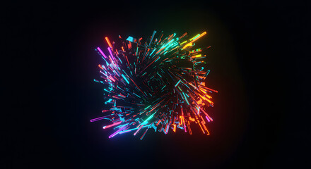 Vibrant neon explosion, abstract geometric digital art