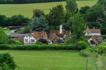 Traditional british village view on the hill,  Turville village