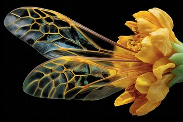 Intricate Insect Wing and Flower Detail