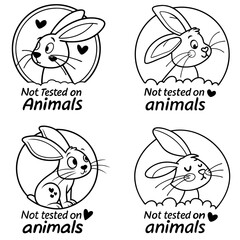 Set of cute rabbit icons with the message "Not Tested on Animals" in a minimalist style