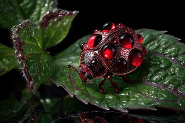 Stunning Red Ladybug on a Dew-Kissed Leaf