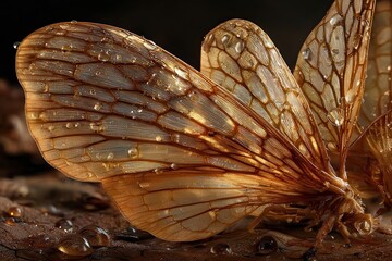 Stunning Macro of an Insect Wing with Water Drops