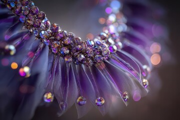 Purple Crystal Necklace with Delicate Feathers