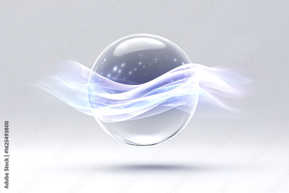 Poster transparent sphere with flowing light waves creating a serene and ethereal atmosphere
