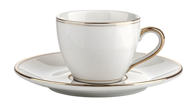 Elegant white and gold teacup and saucer set for afternoon tea time and coffee break
