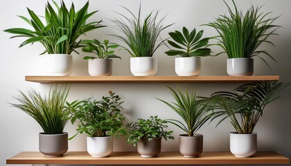 Fototapeta premium modern minimalist plant displays on shelves and stands
