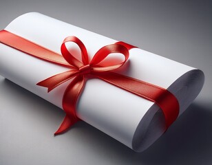 white paper scroll tied with red ribbon diagonal layout